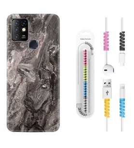 INFINIX Hot 8 9 10 11S Hot 10 Play 10T Kılıf Kablo Koruma Spiral Silikon Gri Mermer 1376