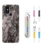 INFINIX Hot 8 9 10 11S Hot 10 Play 10T Kılıf Kablo Koruma Spiral Silikon Gri Mermer 1376