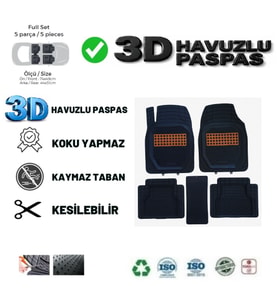 BMW X5 E70 2006 Uyumlu 3 Cm Havuzlu 3D Universal Oto Paspas Siyah-Ahşap