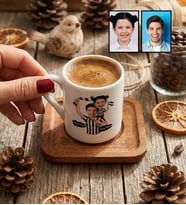 Kişiye Özel Karikatürlü Siyah Beyaz Taraftar Baba Kız Türk Kahvesi Fincanı Babalar Günü Hediyesi