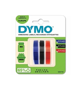 Dymo Kabartma Şerit 9 mm x 3 Metre 3 Lü Blister Kırmızı Mavi Siyah