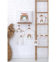 Pia Baby Premium %100 Pamuk İsme Özel Bebek Hediye Seti Zıbın Yastık Kılıfı 5076-06 (Ekru)