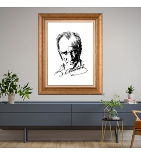 Altın Paspartulu Atatürk  Çerçeveli Tablo C21 (Gold)