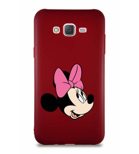 Samsung Galaxy J7 Core Soft Premier Kapak Minnie Mouse-A Tasarımlı Silikon Kılıf - Mürdüm (Şeffaf)