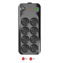 Termal Akım Korumalı USB ve Type-C 2.1A Şarj Çıkışlı 10A 2500W 8'li Uzatma Grup Priz 2 Metre 3422 (Siyah)