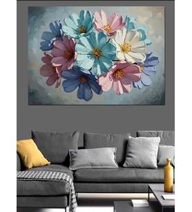 Soft Renklerde Modern Çiçek Kolajı Dekoratif Kanvas - Mdf Ahşap Tablo