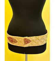 90X8 CM HİNT KUMAŞI ETNİK İŞLEME CIRCIRTLI OTANTİK KEMER (Krem)