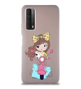 Huawei P Smart 2021 Soft Premier Kapak Vespagirl Tasarımlı Silikon Kılıf - Pudra (Şeffaf)
