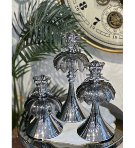 3 Lü Ayaklı Mumluk & Şamdan Etek Gül (Füme-Gri)
