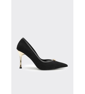 Topuklu Metal Aksesuarlı Kadın Stiletto (Siyah)