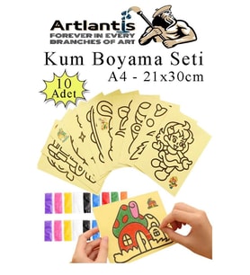 Kum Boyama Seti 10 Adet 20x30 cm A4 Boyutunda Büyük Boy Kaliteli Kum Boyama Çalışması Tuz Boyama Etkinlik (Çok Renkli)