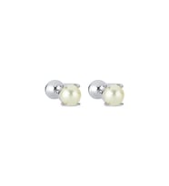 İkili Tragus Doğal İnci Çift Taraflı Top Piercing (Beyaz)