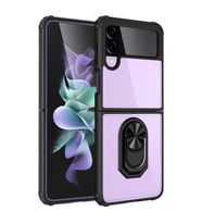 Vendas Samsung Galaxy Z Flip 3 Mars Serisi Yüzüklü Renkli Kenarlı Silikon Kılıf (Siyah)