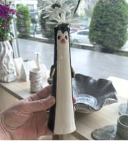Libra Seramik El Yapımı 22cm Penguen Görünümlü  Altın Yaldız Detaylı Vazo, Çocuk Odası Vazo, Penguen Temalı Dekoratif Biblo (Siyah - Beyaz)
