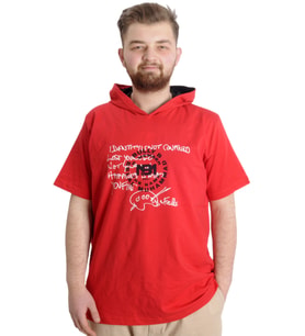 Mode XL Büyük Beden Erkek T-shirt Kapşonlu MUHAMMAD 23120 Kırmızı