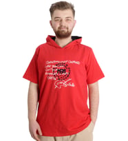 Mode XL Büyük Beden Erkek T-shirt Kapşonlu MUHAMMAD 23120 Kırmızı