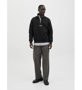 Jack & Jones JJESOHO HN NOOS Sweat  Fermuarlı Yarım Yaka Erkek Sweatshirt (Siyah)