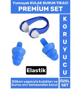 Premium Set Elastik Yumuşak Havuz Deniz Su Sızdırma Gürültü Önleyici KULAK BURUN TIKACI SETİ
