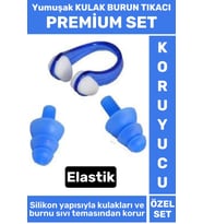 Premium Set Elastik Yumuşak Havuz Deniz Su Sızdırma Gürültü Önleyici KULAK BURUN TIKACI SETİ