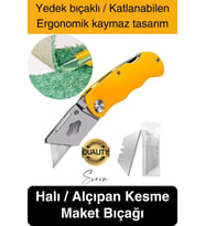 Premium Katlanır Dayanıklı Halı Maket Bıçağı Alçıpan Kesme Falçata Yedek Bıçaklı Çelik Çakı Tipi