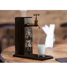 BK Gift Aynalı Altın Kabartma Musluklu Doğal Siyah(Ebony) Ahşap Rakı Standı, Home Bar, İçecek Dispenseri, Ahşap İçecek Çeşmesi-2
