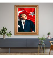 Altın Paspartulu Atatürk  Çerçeveli Tablo C134 (Gold)