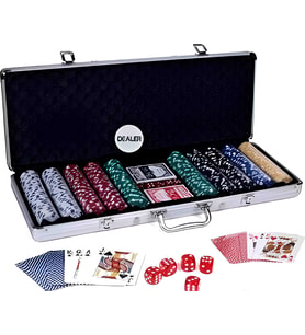 Profesyonel Poker Seti – Metal Çantalı, 500 Çipli, 2 Deste Iskambil Kağıtlı, Zarlı, Özel Üretim Lüks Texas Hold’em ve Casino Oyun Seti