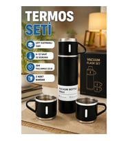 500 ml Paslanmaz Çelik Termos Seti – 2 Bardaklı, Hediye Kutulu Isı Korumalı Termos