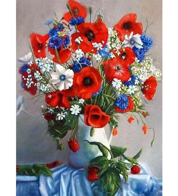 Gelinciklerin Uyumu Sayılarla Boyama Seti 40x 50 cm (Tuvale Gerili)