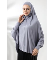 Gri Hazır Pratik Sultanbaş Tesettür Kollu Penye Sufle Eşarp Hijab