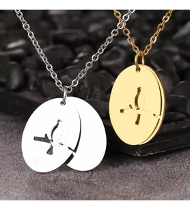 Kişiye Özel 925 Ayar Gümüş Oval Kuş Kolye (Gold)