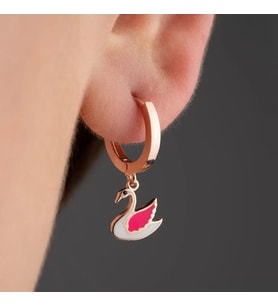 Vaoov 925 Ayar Gümüş Mineli Beyaz Kuğu Çocuk Küpe (Rose)