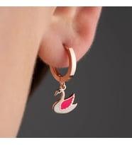 Vaoov 925 Ayar Gümüş Mineli Beyaz Kuğu Çocuk Küpe (Rose)