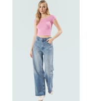Bisiklet Yaka Fitted Crop Örme Bluz Viskon Ribana Yazlık Profesyonel Görünüm Özel Tasarım