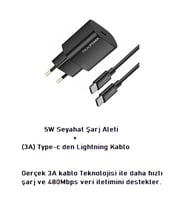 Realpower 25W Seyahat Şarj Aleti Type-C + (3A) Type-c den Lightning Kablo
