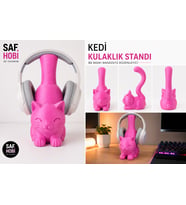 Kedi Figürlü Kulaklık Standı – 3D Baskı Masaüstü Kulaklık Tutucu