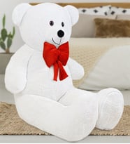 Harika Peluş 140 cm Kırmızı Papyonlu Ayıcık (Beyaz)