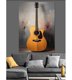 Duvara Asılı Akustik Gitar Dekoratif Kanvas - Mdf Ahşap Tablo