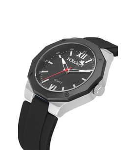 Polo Air Metal Kasa Silikon Kordon Erkek Kol Saati Siyah Gümüş Renk PL-7048E1x (Gümüş-Siyah)