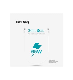 Usb-c - Usb-c 30cm 65w Pd/qc Hızlı Şarj/data Kablosu Beyaz Beyaz