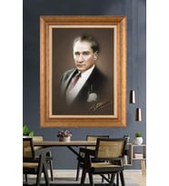 Altın Varaklı Çerçeveli Paspartulu Atatürk Tablo nh24 (Gold)