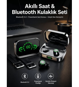 TWS Bluetooth Kulaklık ve Akıllı Saat Uyku Takibi Nabız Ölçer Uzun Pil Ömrü