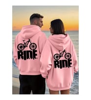 Sevgili Çift Kombin Hoodie 2'li Set Ride Baskılı Unisex Oversize 3 İplik Kapüşonlu (Pembe)