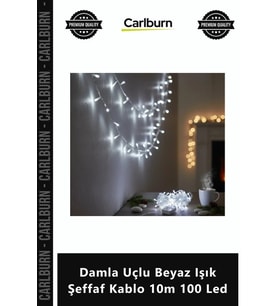 Özel Üretim Dekoratif Estetik Şık Vitrin Süsleme Damla Uçlu Beyaz Işık Şeffaf Kablo 10m 100 Led