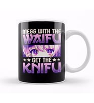 Mess With The Waifu Get The Knifu Cute Anime Girl Kupa Bardak Porselen