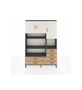 Arges Dolap 9 Raflı 6 Çekmeceli 3 Kapaklı 132x30x195 Antrasit-Aytaşı/Çam