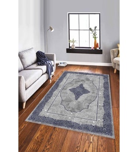 Lacivert Klasik Göbekli Kaymaz Tabanlı Dekoratif Halı MK29 - 100 x 160 cm