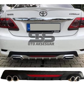Toyota Corolla 2007-2012 Difüzör Arka Tampon Eki 4 Egzoz Çıkışlı Siyah Reflektörlü