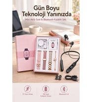 Kablolu Bluetooth Kulaklık ve Kadınlara Özel Bileklik Hediyeli Yeni Nesil Akıllı Saat 3 Kordonlu