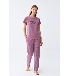 Akbeniz Kadın Mor Yıldız Desenli Penye Kısa Kol Pijama Takımı